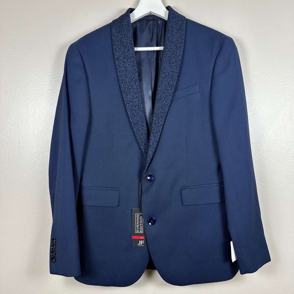 J. Ferrar Men's 38S Tuxedo Jacket Navy Blue Paisley Shawl Lapel Slim Fit NEW